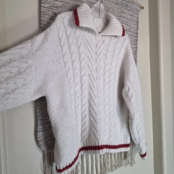 Mango White Cable Knitted Sweater, Red Striped, Preppy, Women's Size Medium - Picture 4 of 8
